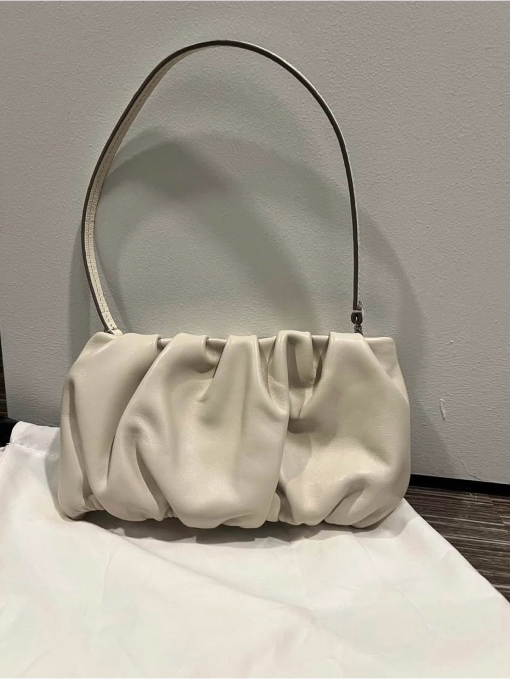 STAUD Cream Bean Bag Ruched Shoulder Purse